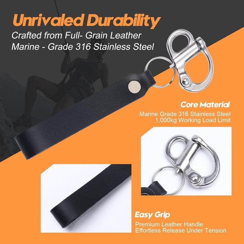 RiaYer Quick Release Snap Shackle - 316 Stainless Steel with Leather Handle for Keychain, Lanyard & Boat Gear - Image 3